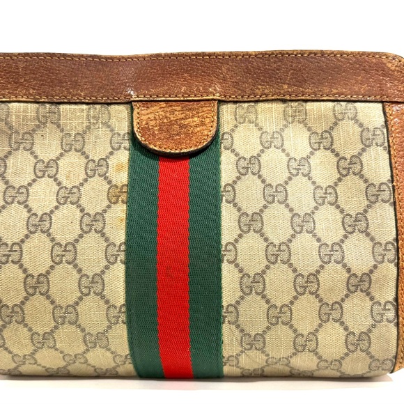 Gucci Brown GG Supreme Canvas Web Tote Bag and Clutch - Picture 6 of 9